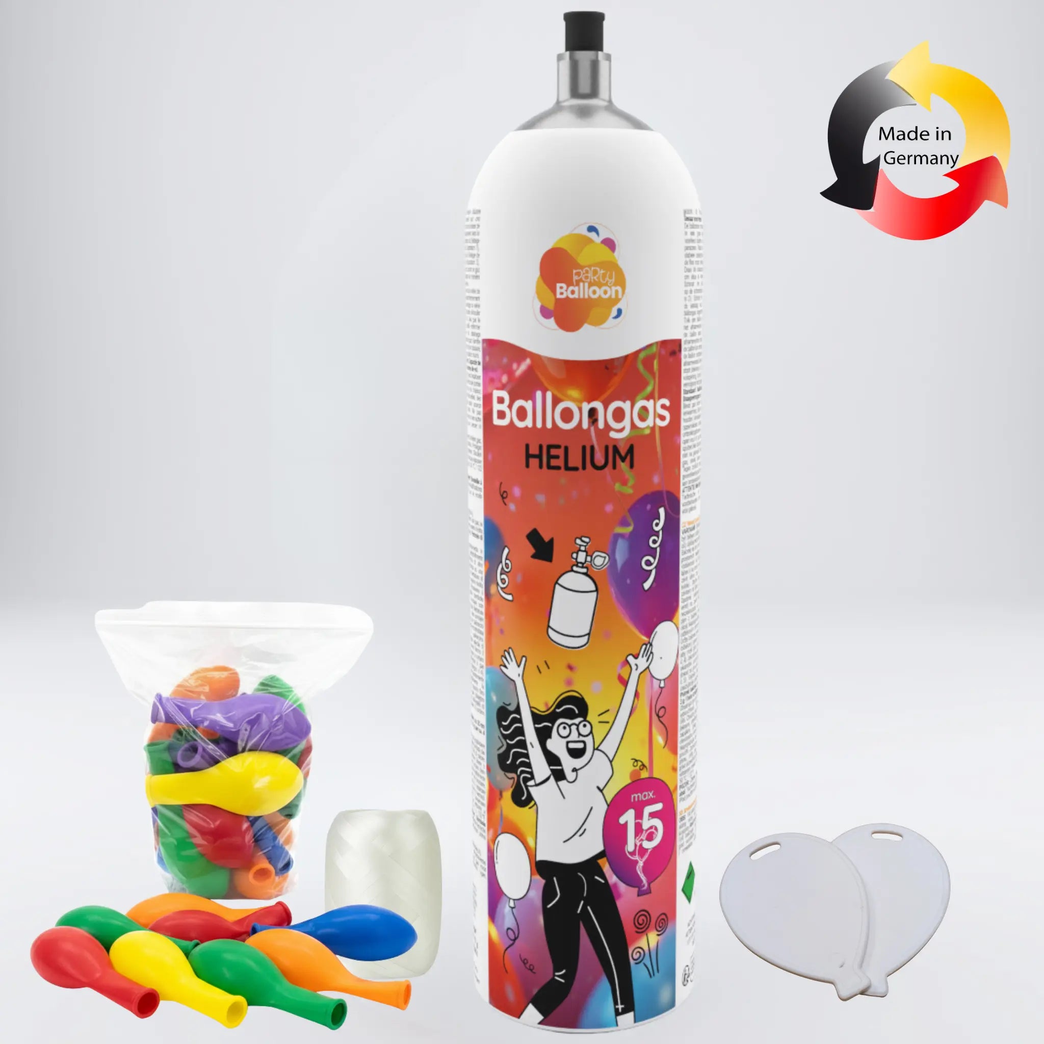 Helium-Ballongas Set M – Komplettpaket mit 10 Ballons PartyBalloon