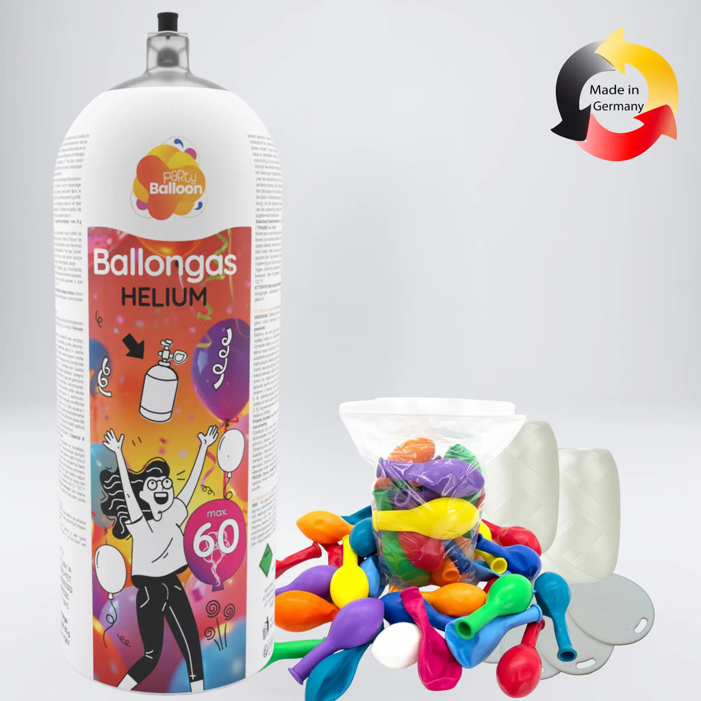 Helium-Ballongas Set XL – Komplettpaket mit 60 Ballons PartyBalloon