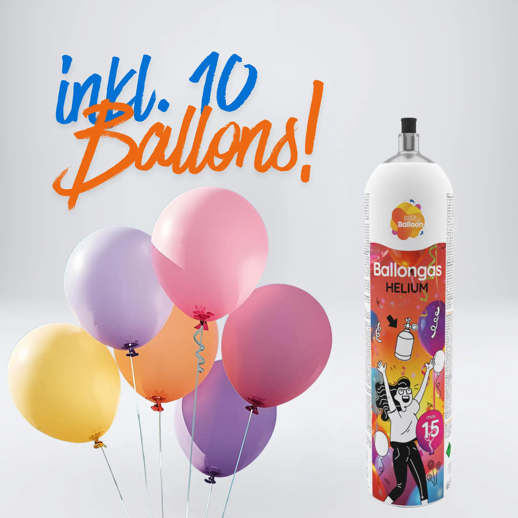 Helium-Ballongas Set M – Komplettpaket mit 10 Ballons PartyBalloon