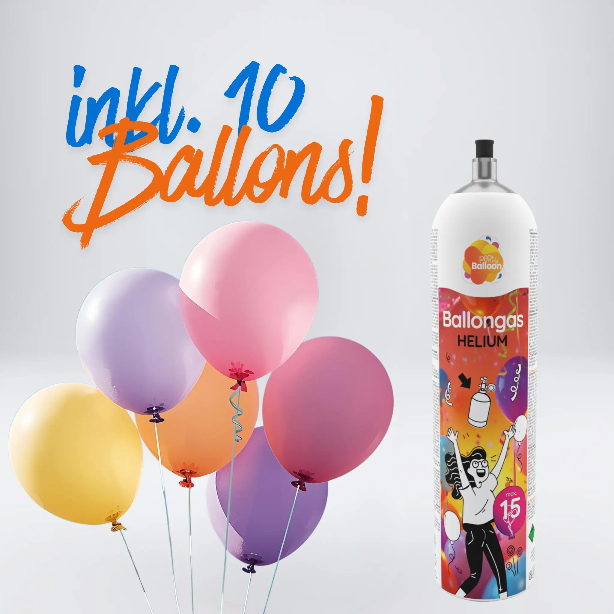Helium-Ballongas Set M – Komplettpaket mit 10 Ballons PartyBalloon