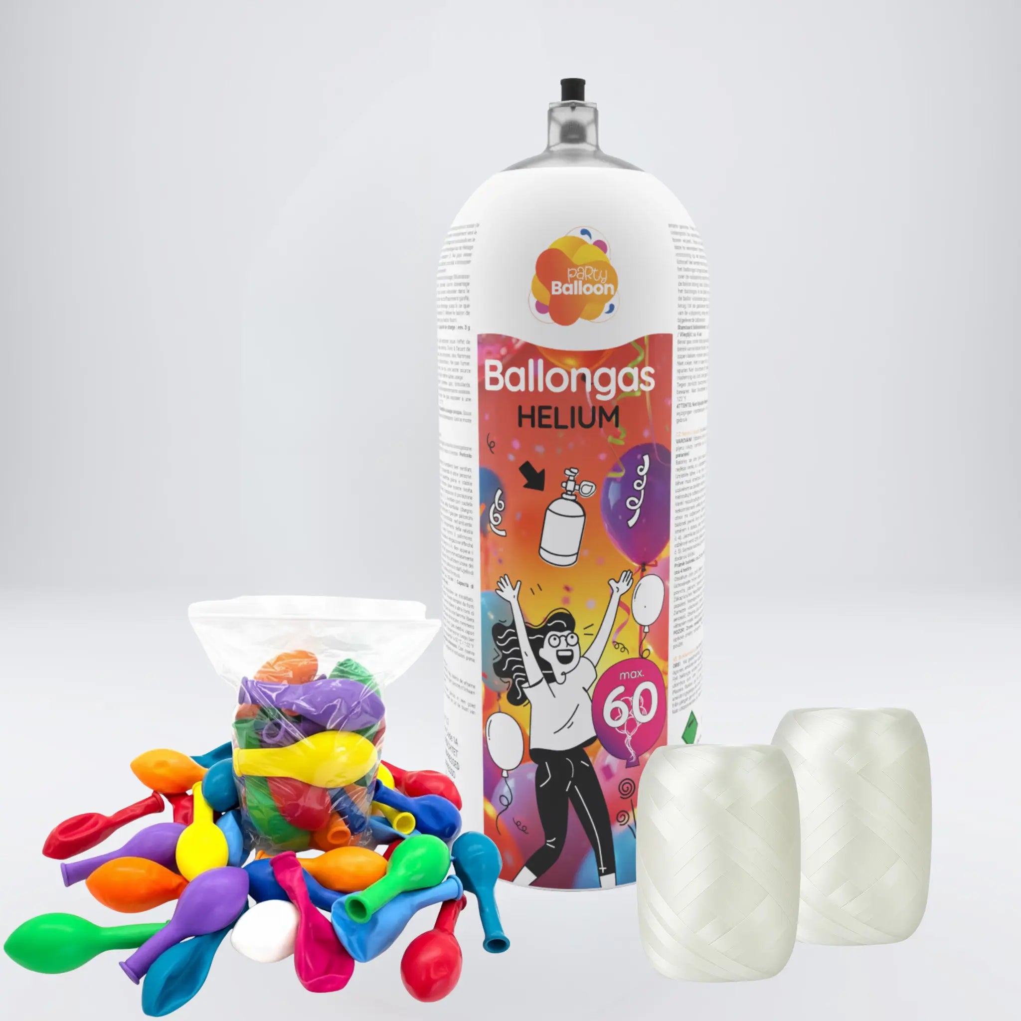 Helium-Ballongas Set XL – Komplettpaket mit 60 Ballons PartyBalloon