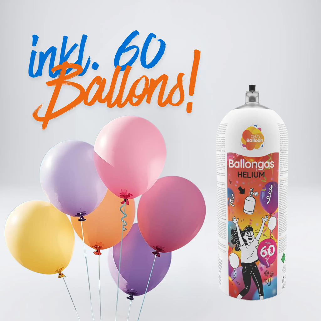Helium-Ballongas Set XL – Komplettpaket mit 60 Ballons PartyBalloon