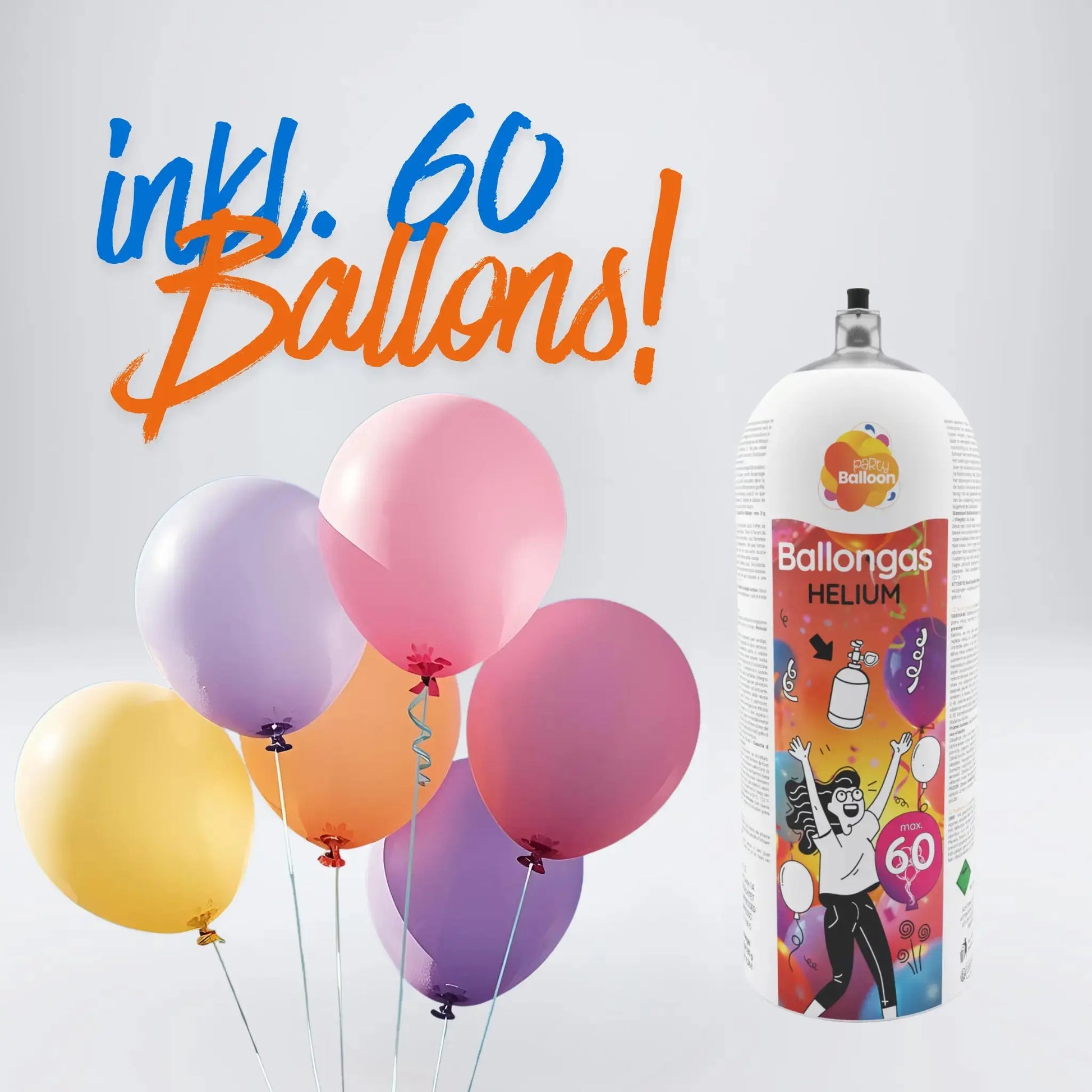 Helium-Ballongas Set XL – Komplettpaket mit 60 Ballons PartyBalloon